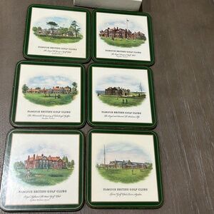 Vintage Famous British Golf Clubs Coasters in Box Set of 6